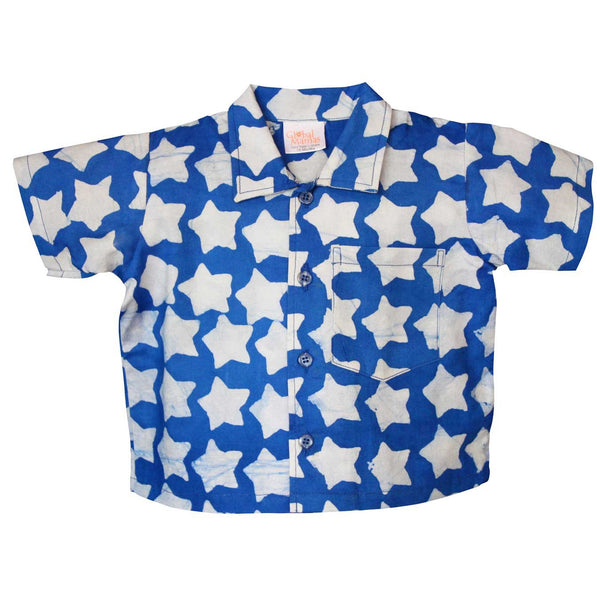 Babies Button Down Shirt Stars Blue - Global Mamas (B)