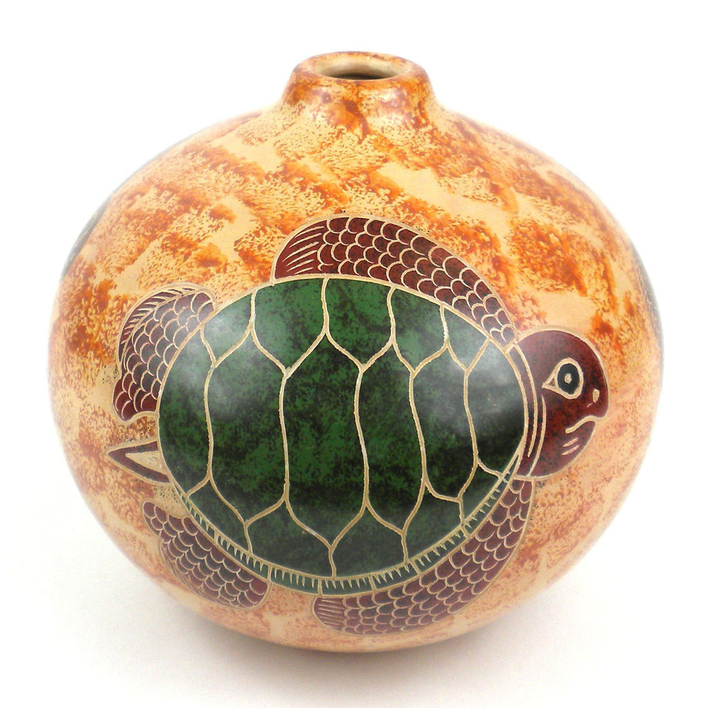 4 inch Tall Vase - Turtle on Sand Handmade and Fair Trade