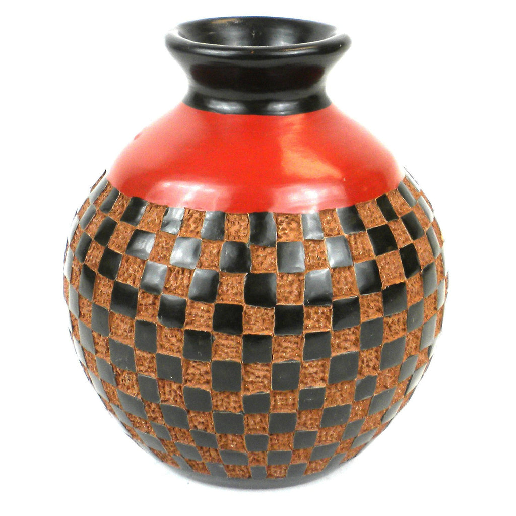 6 inch Tall Vase - Checkers Relief Handmade and Fair Trade