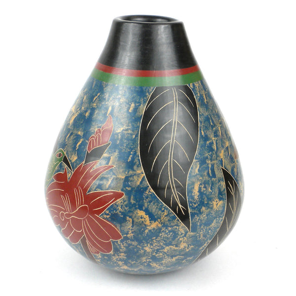 7 inch Tall Vase - Hummingbird on Flower Handmade and Fair Trade