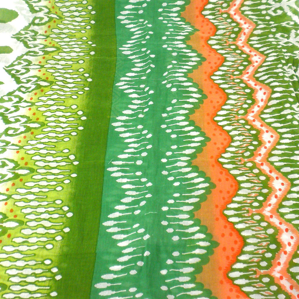 White,Peach and Green Ikat Cotton Scarf - Asha Handicrafts