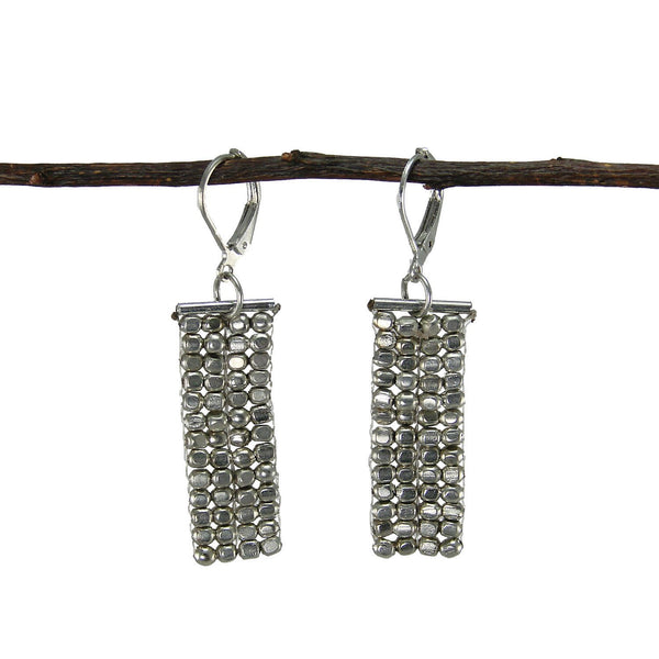 Rectangle Cubist Earrings - silver Handmade and Fair Trade
