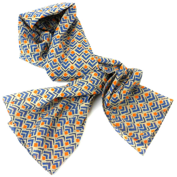 Blue and Orange Geometric Cotton Scarf - Asha Handicrafts