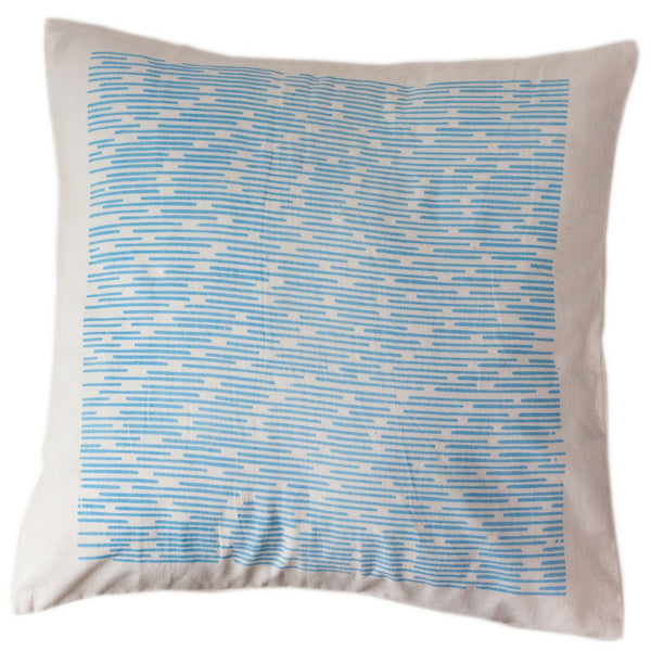 Blue Dashes Pillow Cover 16 by 16 - Sustainable Threads (L)