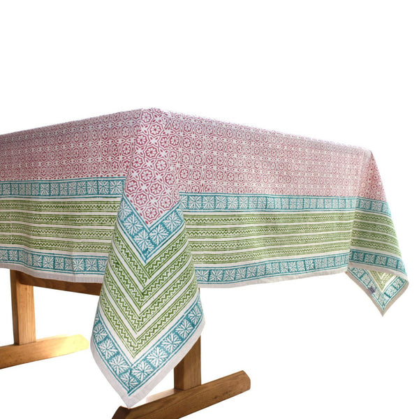 Red Floral Cotton Tablecloth 60 by 60 - Sustainable Threads (L)