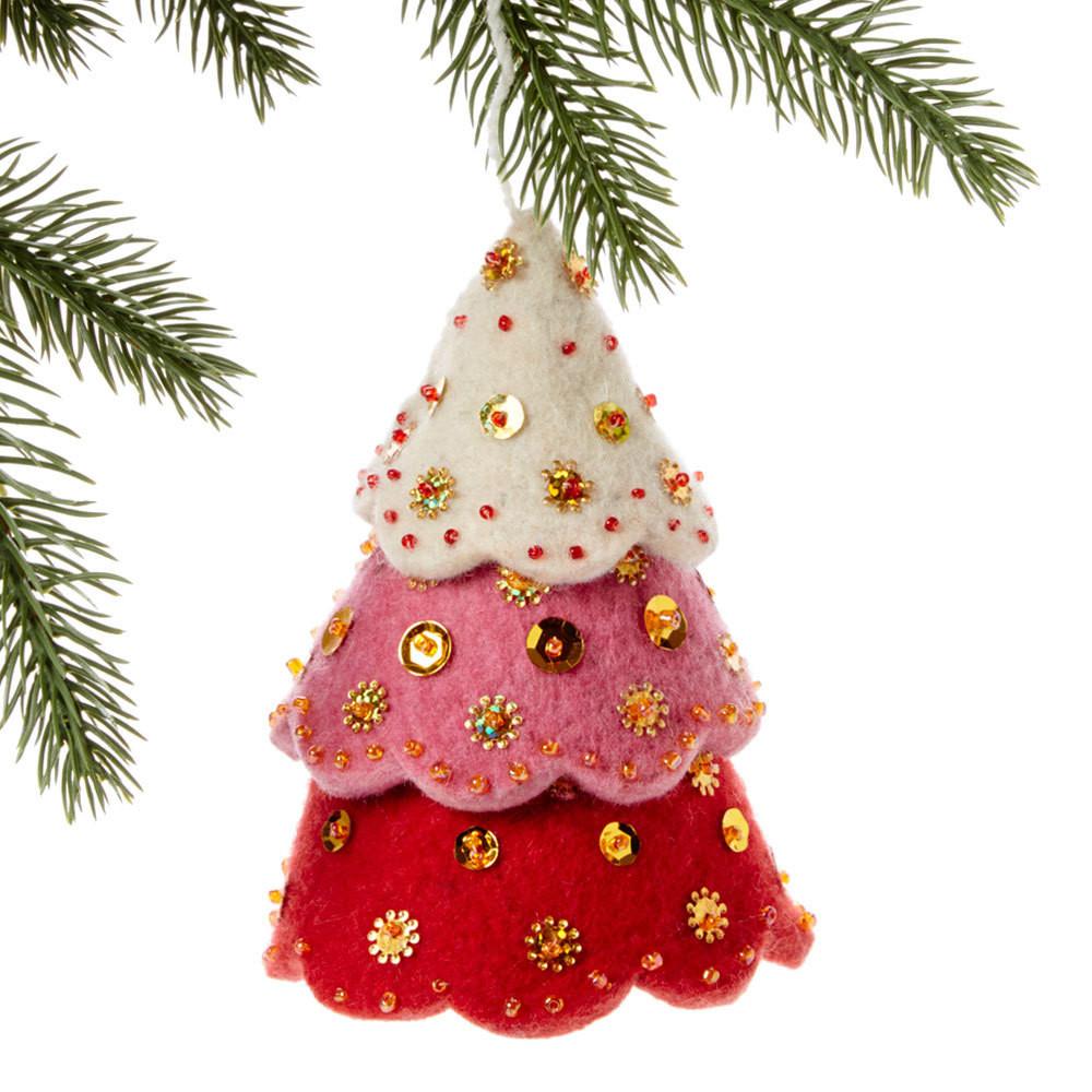 Tiered Red Tree Felt Holiday Ornament - Silk Road Bazaar (O)