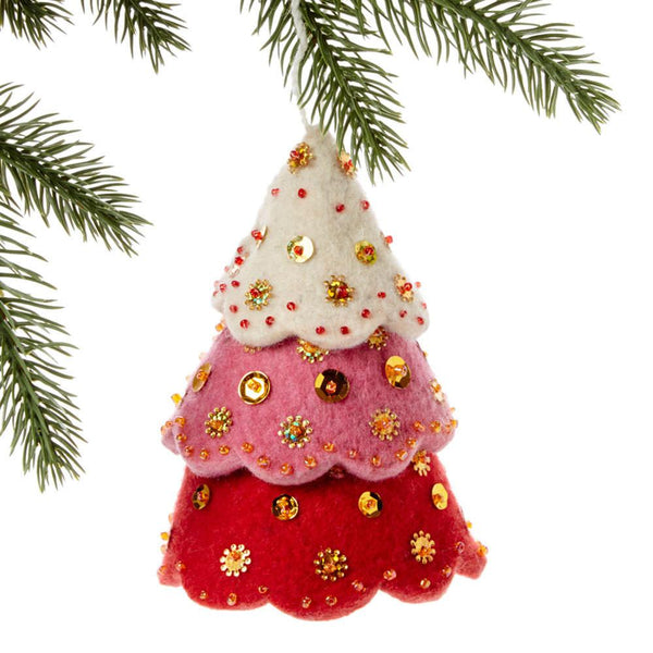 Tiered Red Tree Felt Holiday Ornament - Silk Road Bazaar (O)