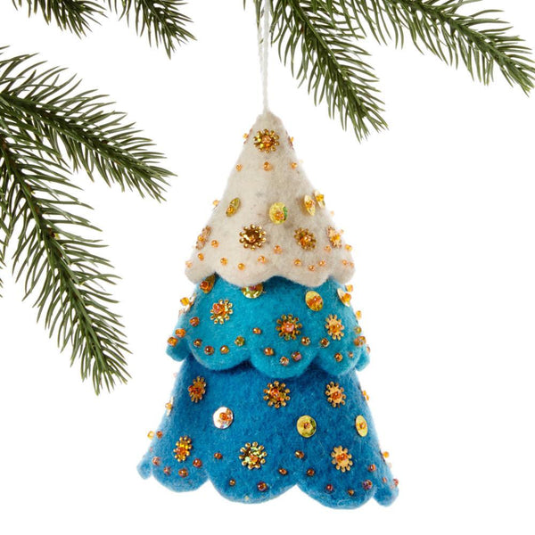 Tiered Blue Tree Felt Holiday Ornament - Silk Road Bazaar (O)
