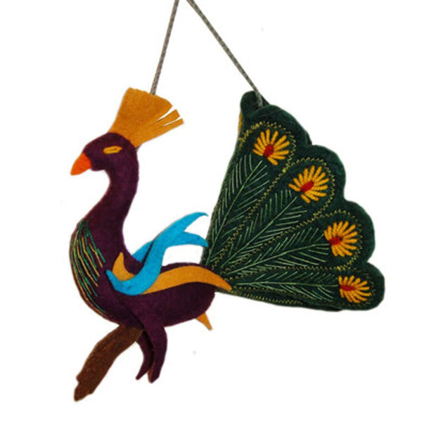 Forest Green Peacock Felt Holiday Ornament - Silk Road Bazaar (O)