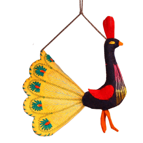 Yellow Peacock Felt Holiday Ornament - Silk Road Bazaar (O)
