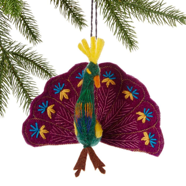 Purple Peacock Felt Holiday Ornament - Silk Road Bazaar (O)