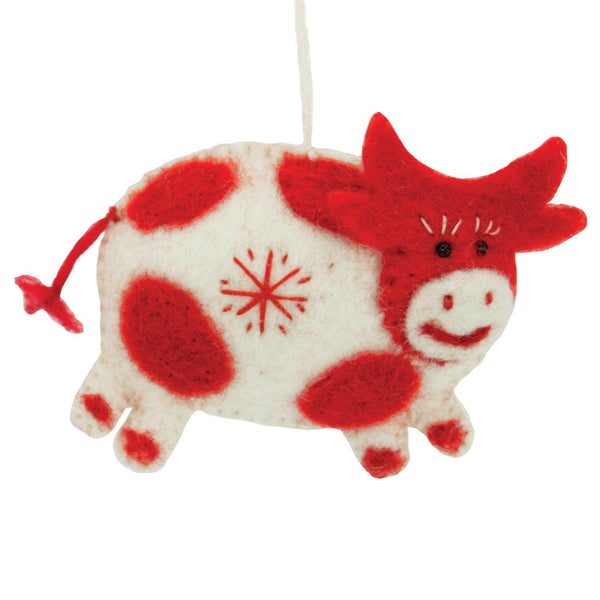 White Felt Cow Ornament - Wild Woolies (H)