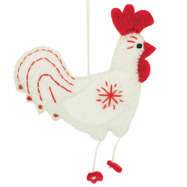 White Felt Rooster Ornament - Wild Woolies (H)