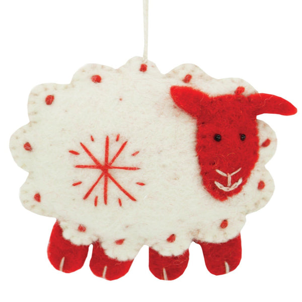 White Felt Sheep Holiday Ornament - Wild Woolies (H)