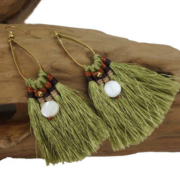 Fringe Earrings - Olive - Global Groove (J)