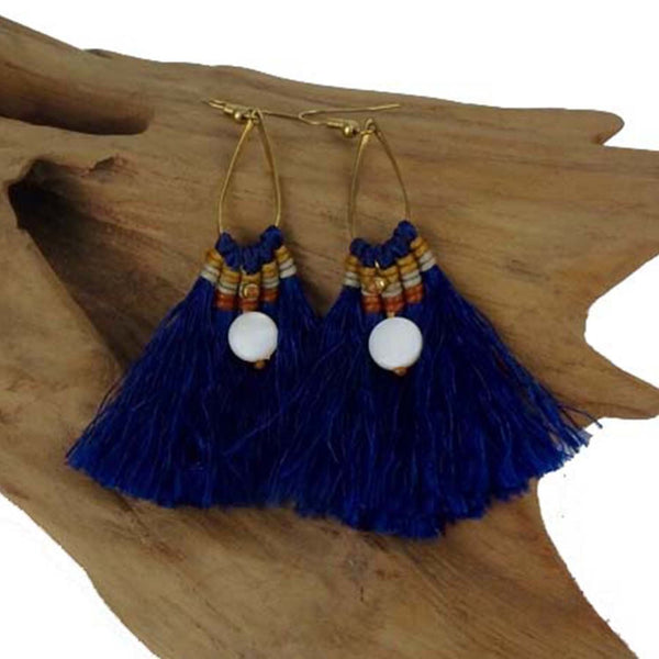 Fringe Earrings - Cobalt - Global Groove (J)