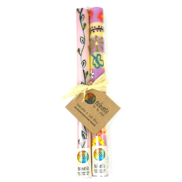 Tall Hand Painted Candles - Pair -Imbali Design - Nobunto