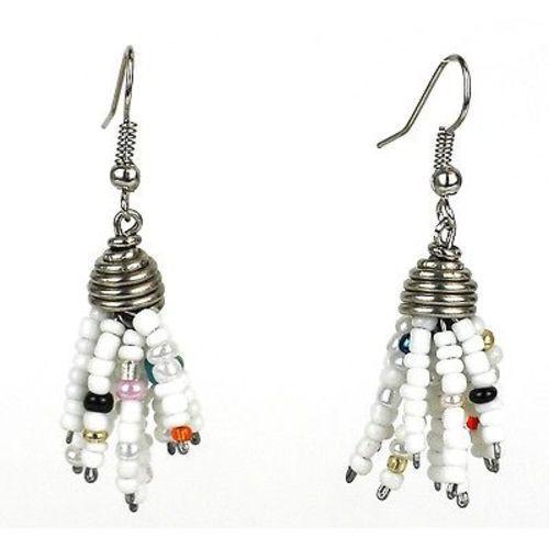 White Maasai Beaded Spike Earrings Handmade and Fair Trade