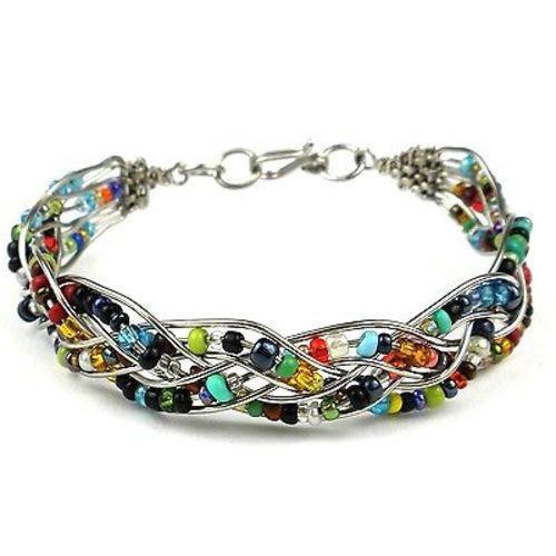 Woven Silverplated Wire and Colorful Bead Bracelet Handmade and Fair Trade