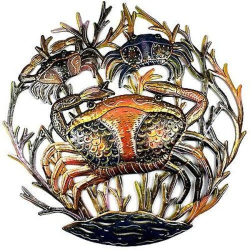 24-Inch Painted Crabs Metal Wall Art Handmade and Fair Trade