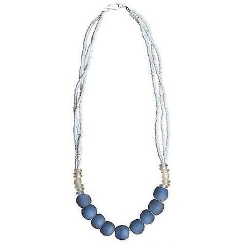 Recycled Blue Abacus Glass Bead Necklace Handmade and Fair Trade
