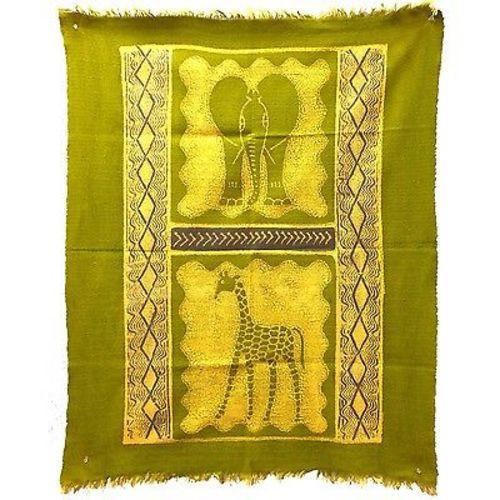Elephant and Giraffe Batik in Lime/Periwinkle Handmade and Fair Trade