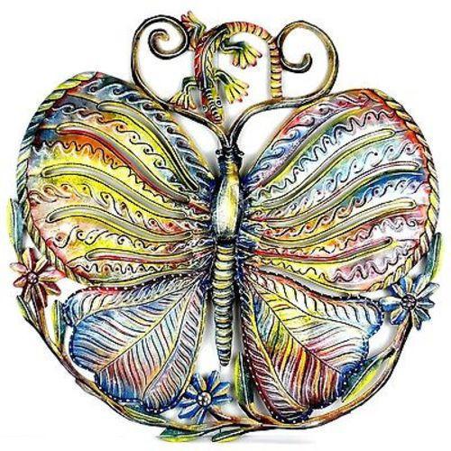 24-Inch Painted Butterfly and Gecko Metal Wall Art Handmade and Fair Trade