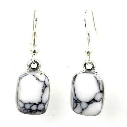 Howlite Rectangle Drop Earrings Handmade and Fair Trade