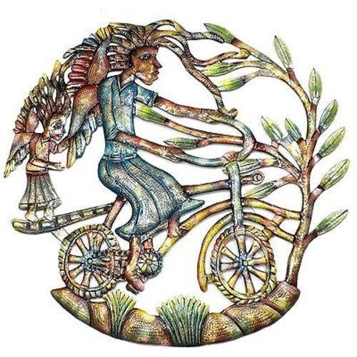 Angels on Bicycle Hand Painted 24-inch Metal Wall Art Handmade and Fair Trade