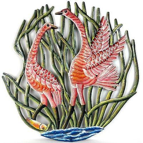 24-Inch Painted Two Cranes in Reeds Metal Wall Art Handmade and Fair Trade