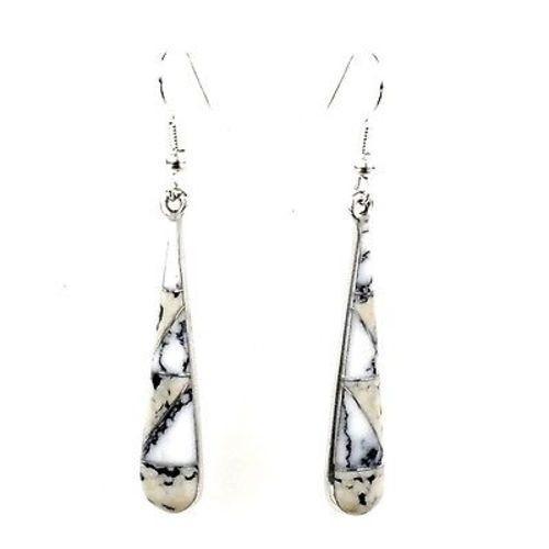 White Mosaic Long Teardrop Earrings Handmade and Fair Trade