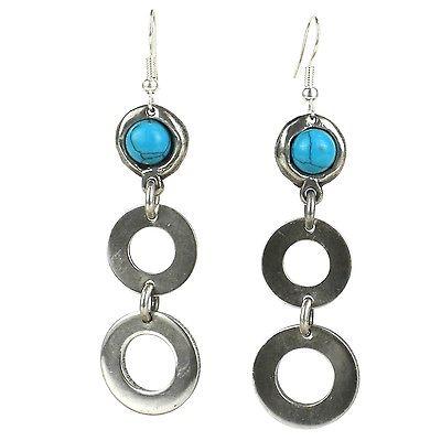 Bubbles and Turquoise Silverplated Earrings - Brass Images (E)