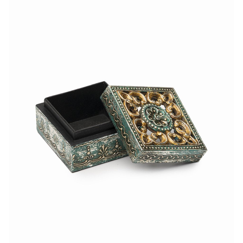 Antiqued Metal and Wood Cut Out Box - Matr Boomie (B)