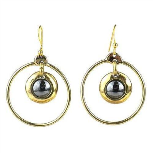 Encircled Hematite Brass Earrings Handmade and Fair Trade