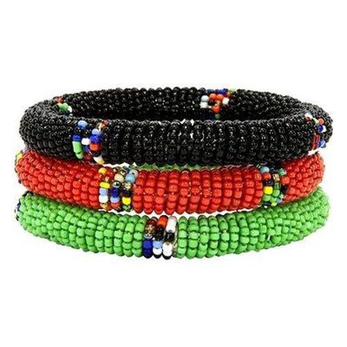Maasai Bangles - Set of Three - Green, Red & Black Handmade and Fair Trade