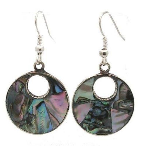 Alpaca Silver Open Abalone Drop Earrings Handmade and Fair Trade