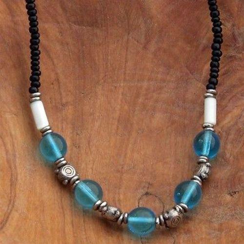 Kenyan Beaded Choker - Blue Glass - Kenya