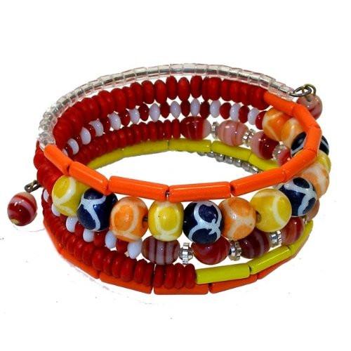 Five Turn Bead and Bone Bracelet - Fire - CFM