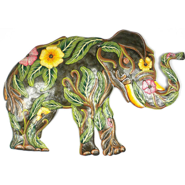 Painted Flower Elephant -24 by 15 inch - Caribbean Craft