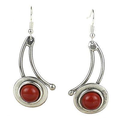 In the Round Jasper Silverplated Earrings - Brass Images (E)