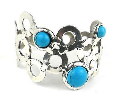 Turquoise Bubbles Silverplated Cuff - Brass Images (C)