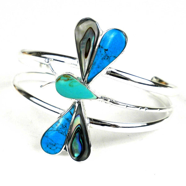 Turquoise Mosiac Alpaca Silver Dragonfly Bracelet - Small - Artisana