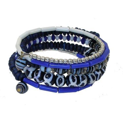 Five Turn Bead and Bone Bracelet - Bright Blue - CFM