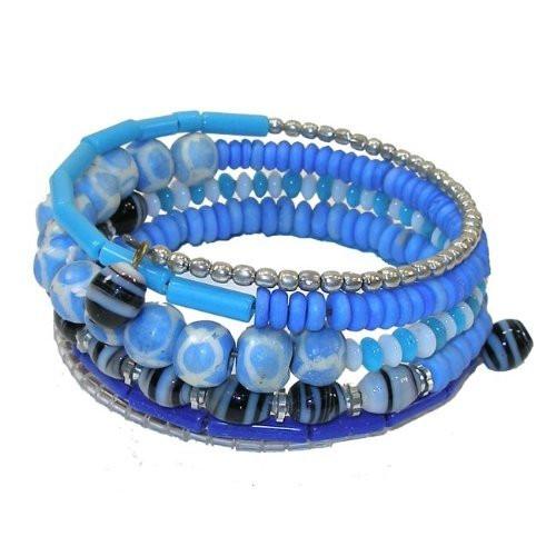 Five Turn Bead and Bone Bracelet - Light Blues - CFM