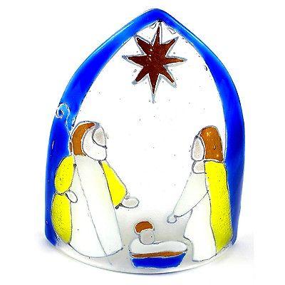 Handmade Blue Artisan Glass Nativity Candle Cover -