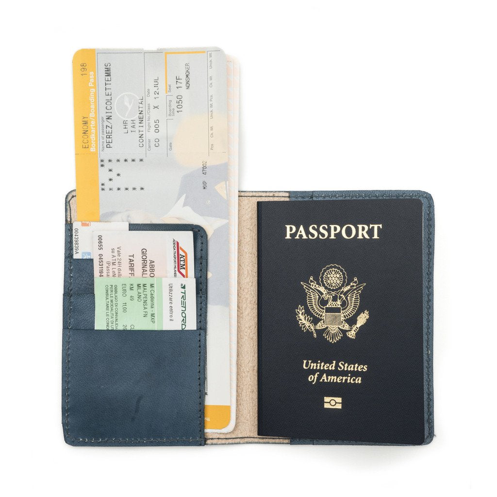 Sustainable Leather Passport Wallet - Blue - Matr Boomie (W)