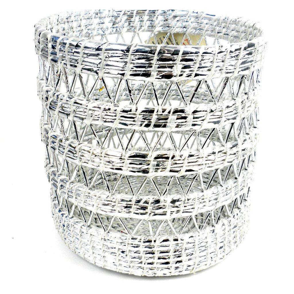 Open Weave Waste Basket Silver White - Jeevankala (Basket)