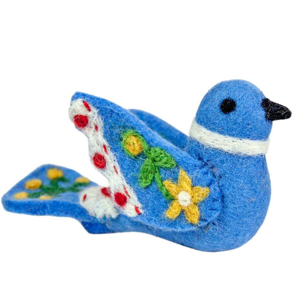 Alpine Love Bird Felt Ornament - Blue - Wild Woolies (H)
