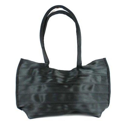 Black Seat Belt Tote with Snap Handmade and Fair Trade