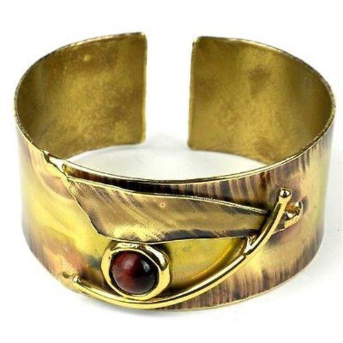 Blade & Red Tiger Eye Brass Cuff Handmade and Fair Trade
